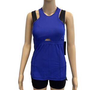 Karma Athletics Cobalt Racerback Sports Tank With Built-In Bra & Cutout Detail S